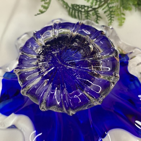 Stunning signed cobalt blue and clear Venetian art glass dish - Picture 8 of 11